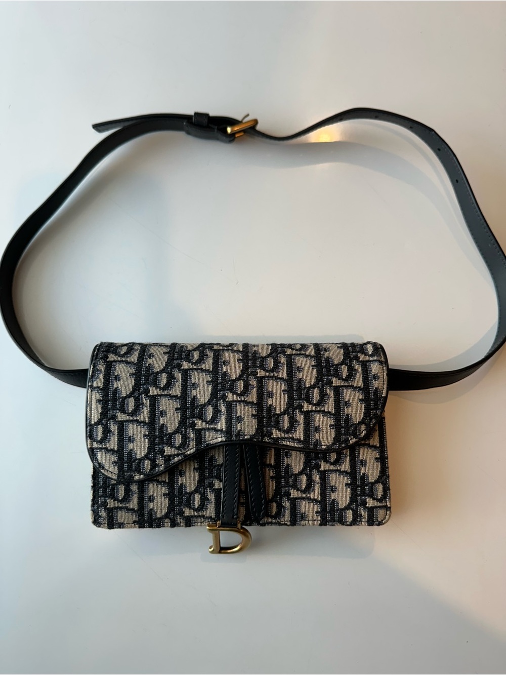 Dior Navy and Cream Oblique Canvas Saddle Crossbody